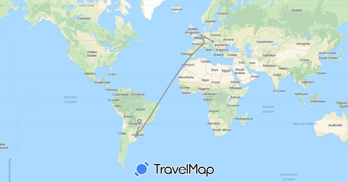 TravelMap itinerary: driving, plane in Argentina, Austria, Brazil, Switzerland, Netherlands (Europe, South America)